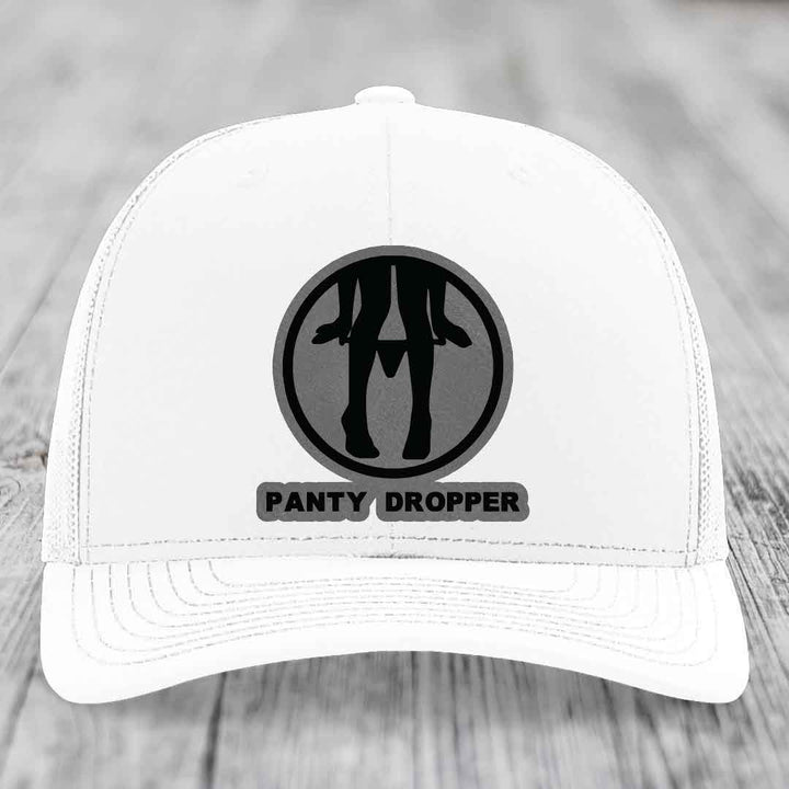Panty Dropper - Leather Patch Hat - Grey to Black Patch - Richardson 112 Snapback Trucker Hat