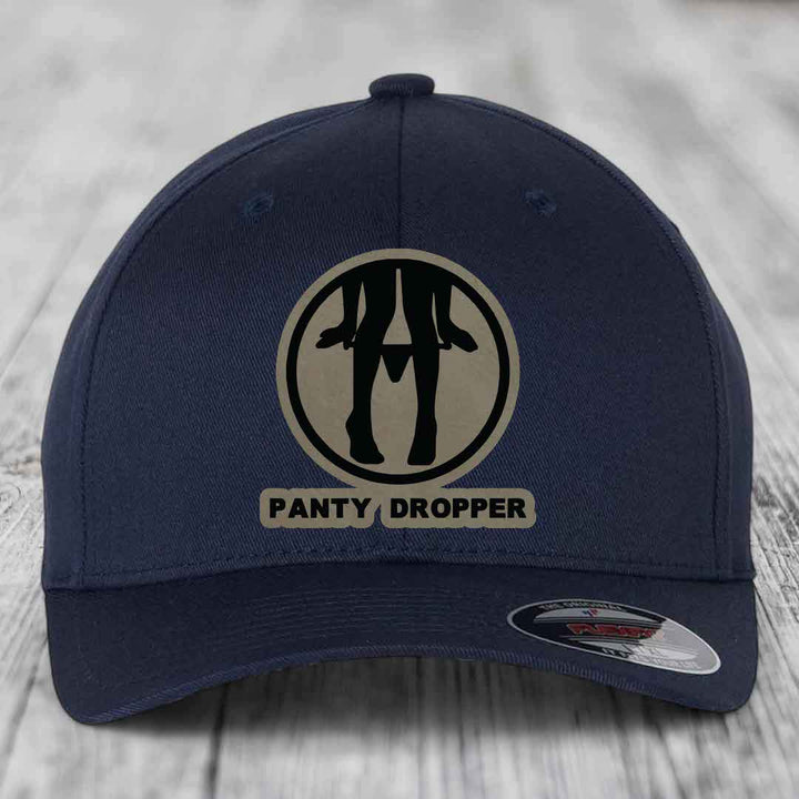 Panty Dropper - Leather Patch Hat - Light Brown to Black Patch - Flexfit 6277 Fitted Hat