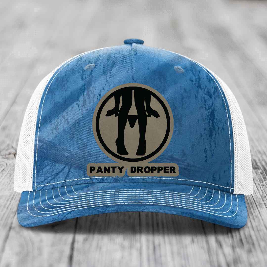 Panty Dropper - Leather Patch Hat - Light Brown to Black Patch - Richardson 112PFP Snapback Trucker Hat