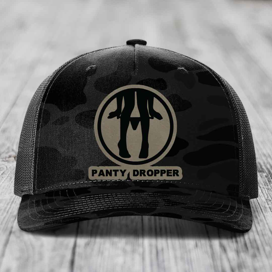 Panty Dropper - Leather Patch Hat - Light Brown to Black Patch - Richardson 112PFP Snapback Trucker Hat