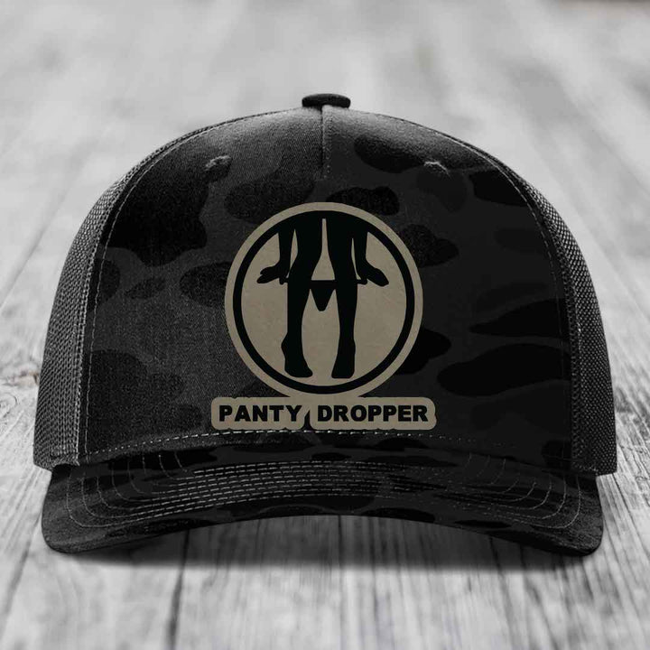 Panty Dropper - Leather Patch Hat - Light Brown to Black Patch - Richardson 112PFP Snapback Trucker Hat