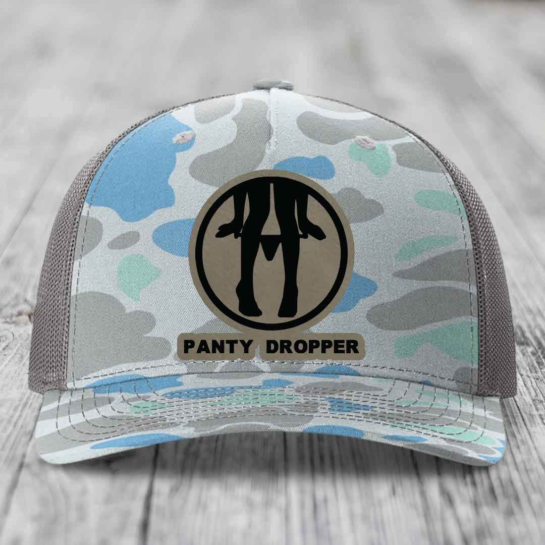 Panty Dropper - Leather Patch Hat - Light Brown to Black Patch - Richardson 112PFP Snapback Trucker Hat