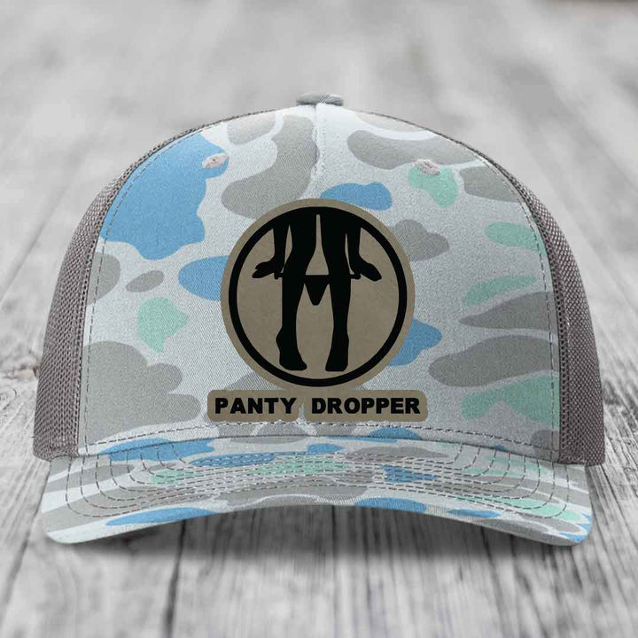 Panty Dropper - Leather Patch Hat - Light Brown to Black Patch - Richardson 112PFP Snapback Trucker Hat