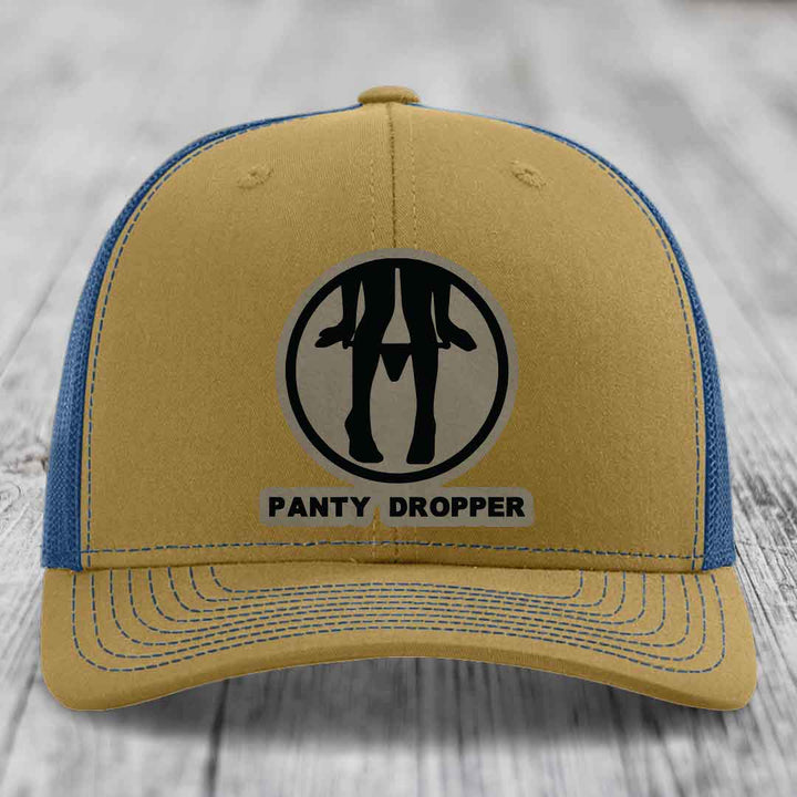 Panty Dropper - Leather Patch Hat - Light Brown to Black Patch - Richardson 112 Snapback Trucker Hat