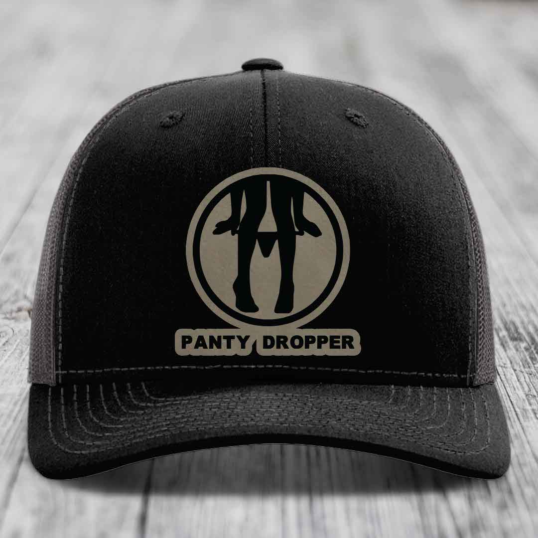 Panty Dropper - Leather Patch Hat - Light Brown to Black Patch - Richardson 112 Snapback Trucker Hat