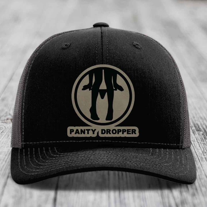 Panty Dropper - Leather Patch Hat - Light Brown to Black Patch - Richardson 112 Snapback Trucker Hat