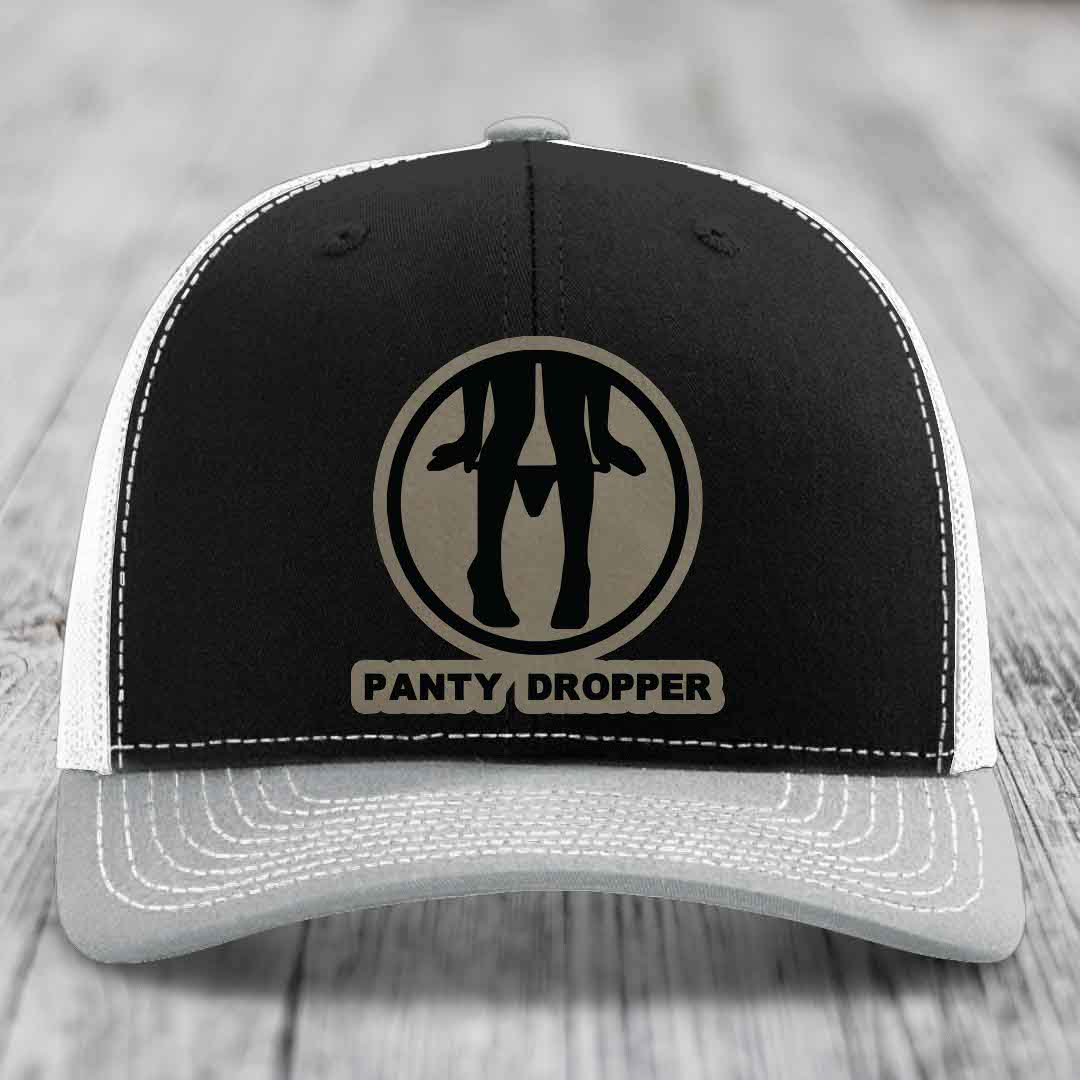 Panty Dropper - Leather Patch Hat - Light Brown to Black Patch - Richardson 112 Snapback Trucker Hat