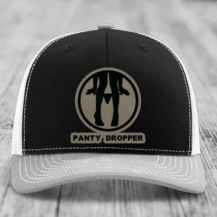 Panty Dropper - Leather Patch Hat - Light Brown to Black Patch - Richardson 112 Snapback Trucker Hat