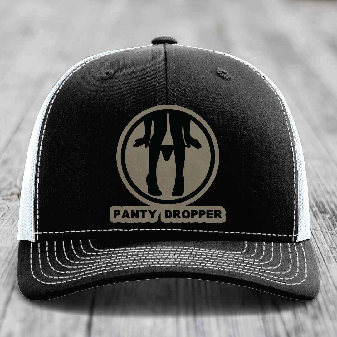 Panty Dropper - Leather Patch Hat - Light Brown to Black Patch - Richardson 112 Snapback Trucker Hat