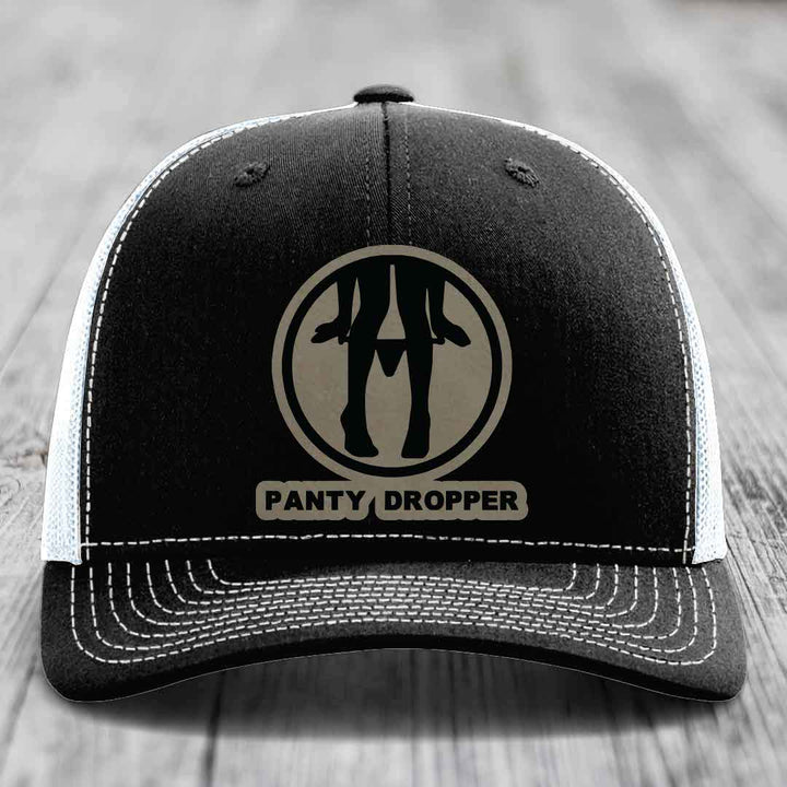 Panty Dropper - Leather Patch Hat - Light Brown to Black Patch - Richardson 112 Snapback Trucker Hat