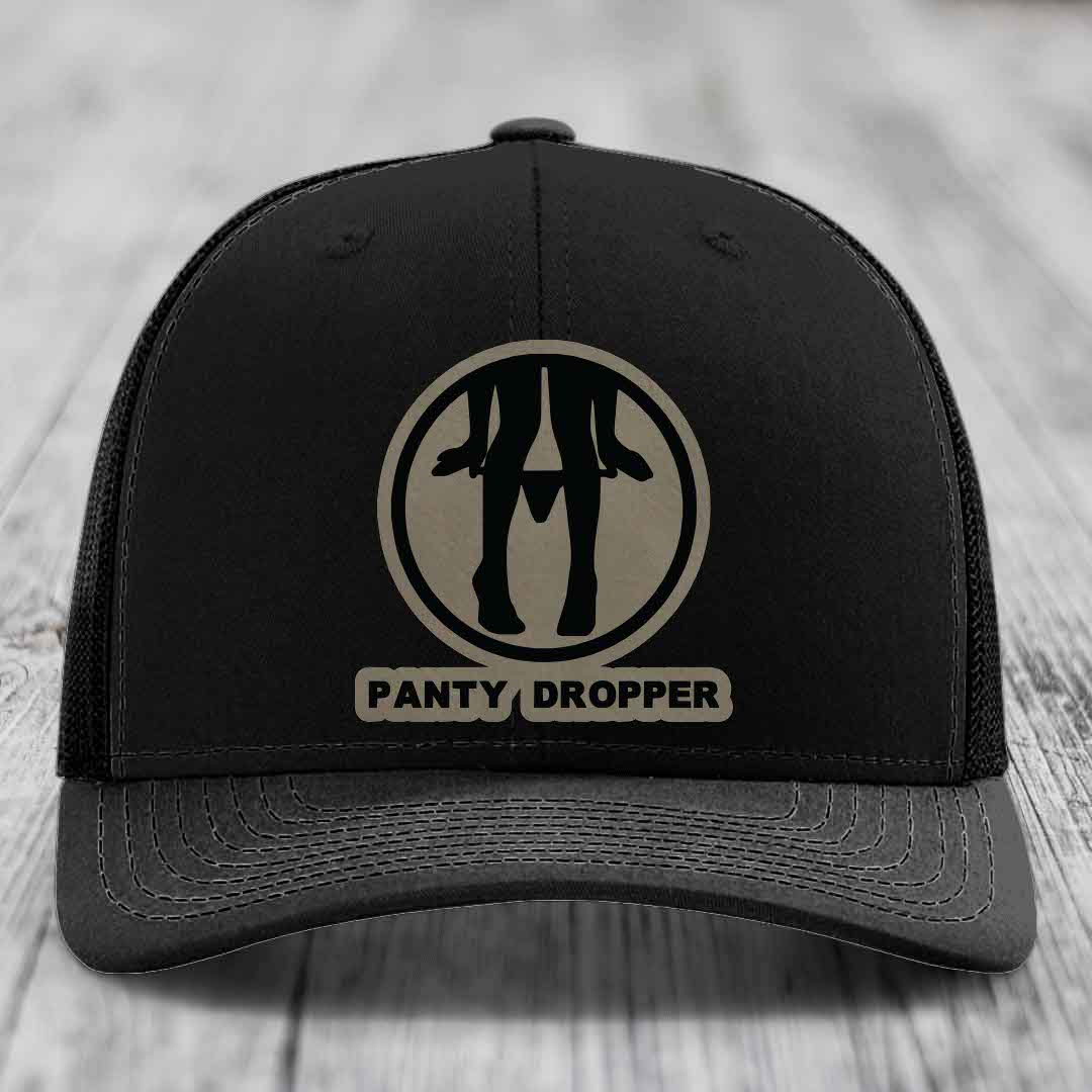 Panty Dropper - Leather Patch Hat - Light Brown to Black Patch - Richardson 112 Snapback Trucker Hat
