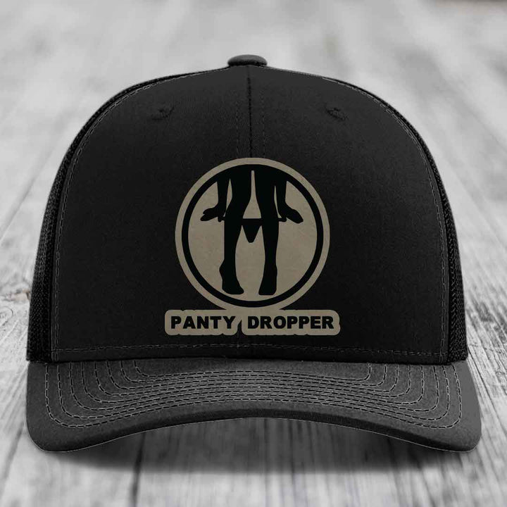 Panty Dropper - Leather Patch Hat - Light Brown to Black Patch - Richardson 112 Snapback Trucker Hat