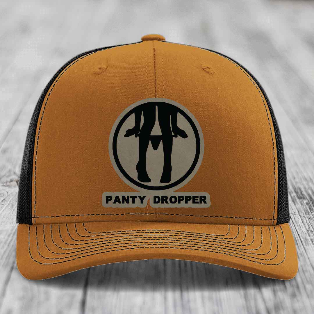 Panty Dropper - Leather Patch Hat - Light Brown to Black Patch - Richardson 112 Snapback Trucker Hat