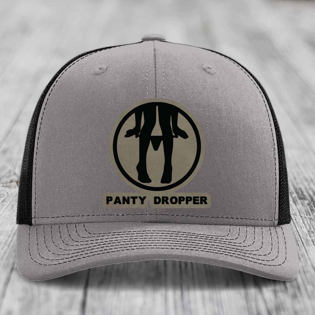Panty Dropper - Leather Patch Hat - Light Brown to Black Patch - Richardson 112 Snapback Trucker Hat