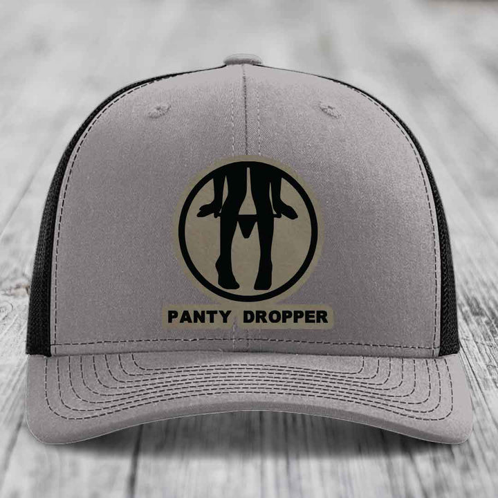 Panty Dropper - Leather Patch Hat - Light Brown to Black Patch - Richardson 112 Snapback Trucker Hat