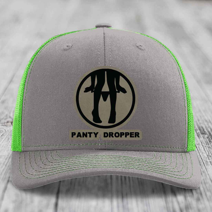 Panty Dropper - Leather Patch Hat - Light Brown to Black Patch - Richardson 112 Snapback Trucker Hat