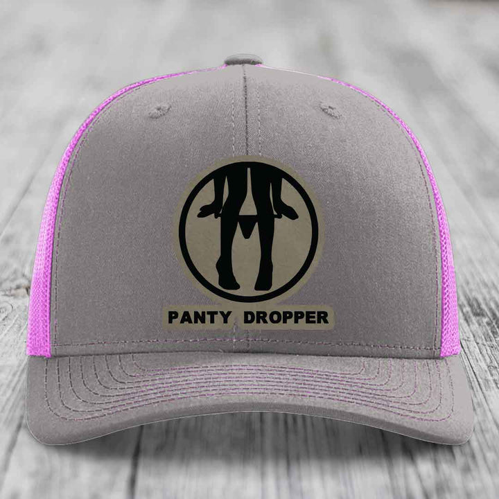 Panty Dropper - Leather Patch Hat - Light Brown to Black Patch - Richardson 112 Snapback Trucker Hat