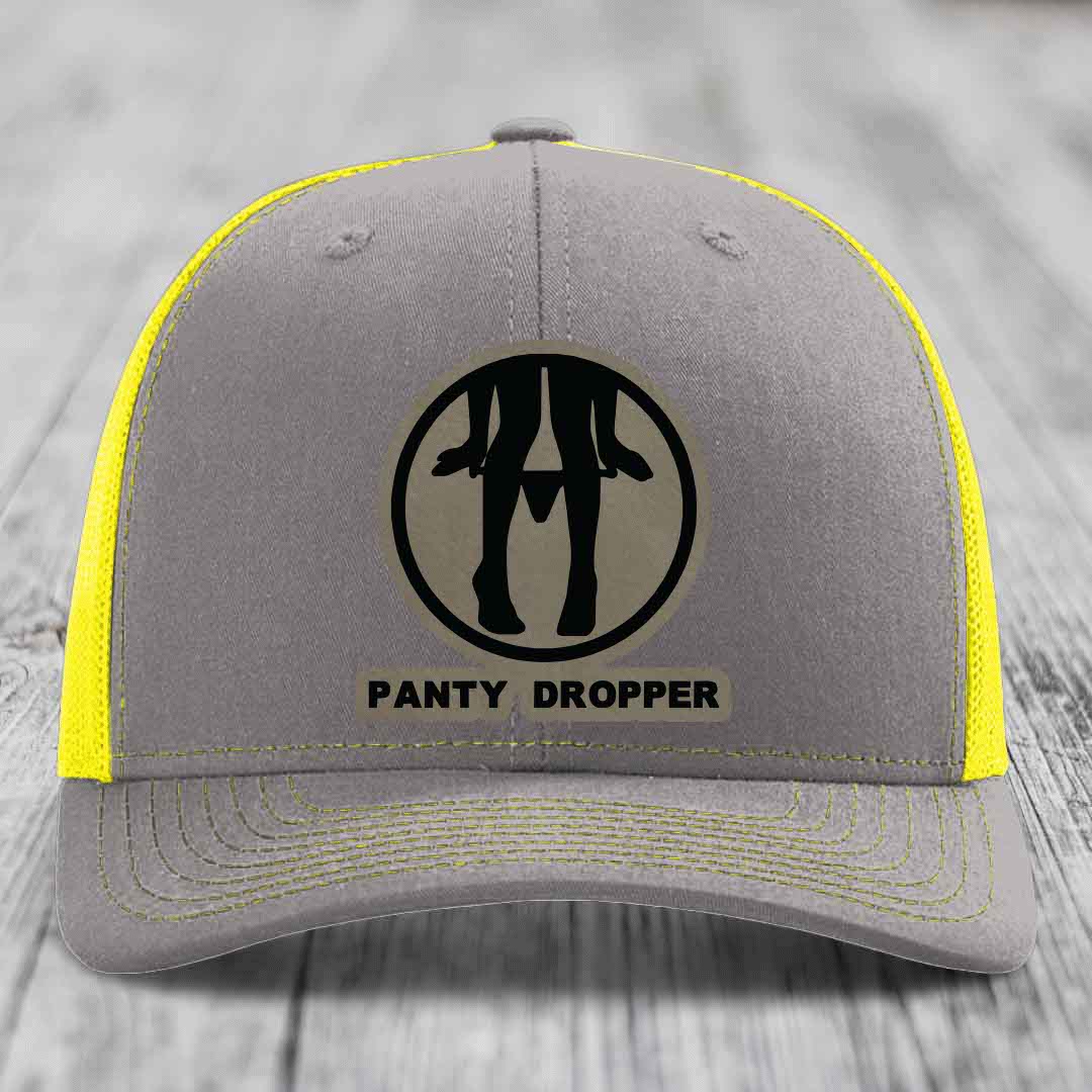 Panty Dropper - Leather Patch Hat - Light Brown to Black Patch - Richardson 112 Snapback Trucker Hat