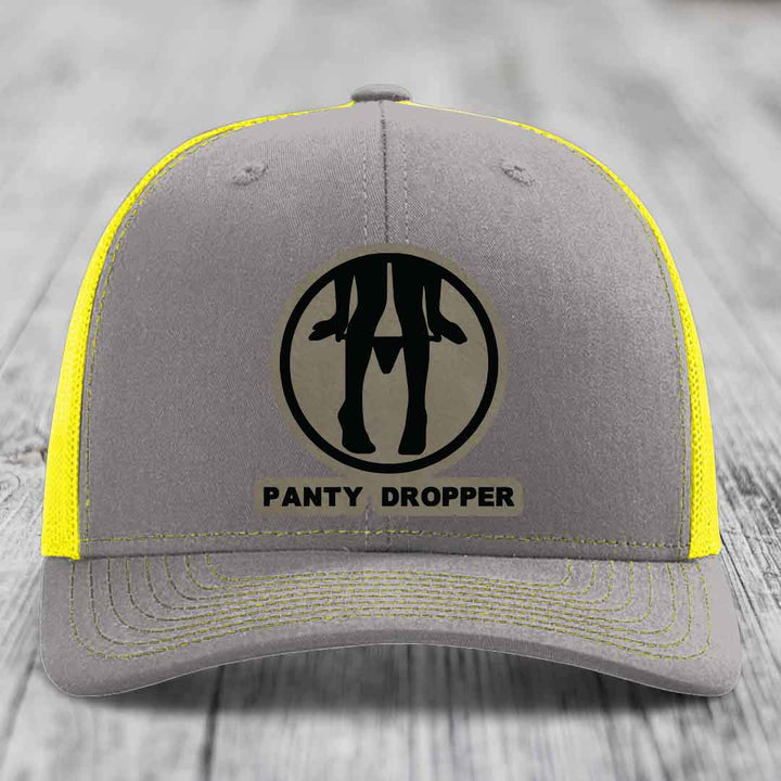 Panty Dropper - Leather Patch Hat - Light Brown to Black Patch - Richardson 112 Snapback Trucker Hat