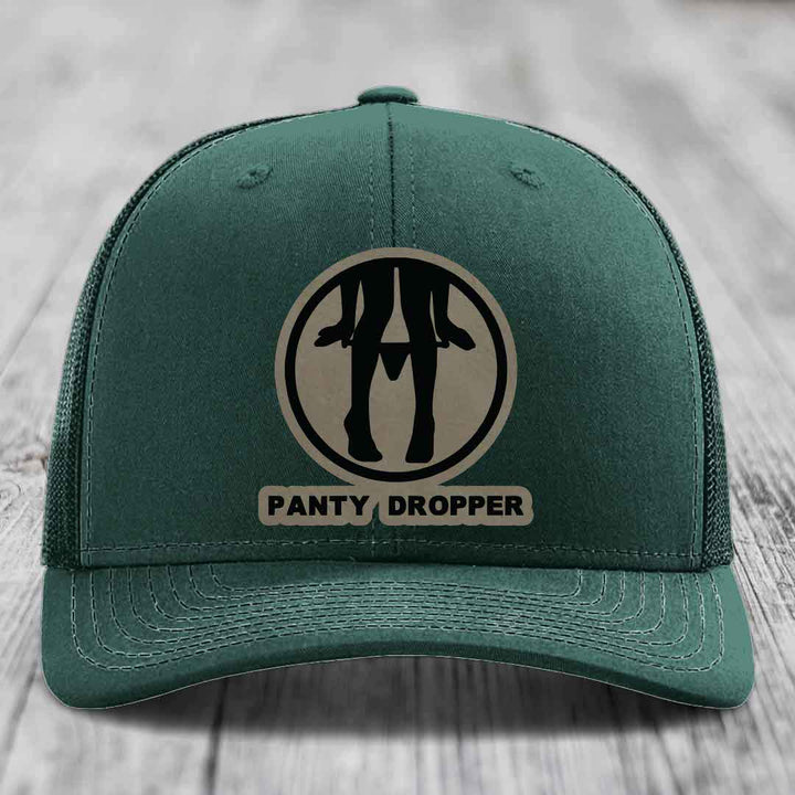 Panty Dropper - Leather Patch Hat - Light Brown to Black Patch - Richardson 112 Snapback Trucker Hat