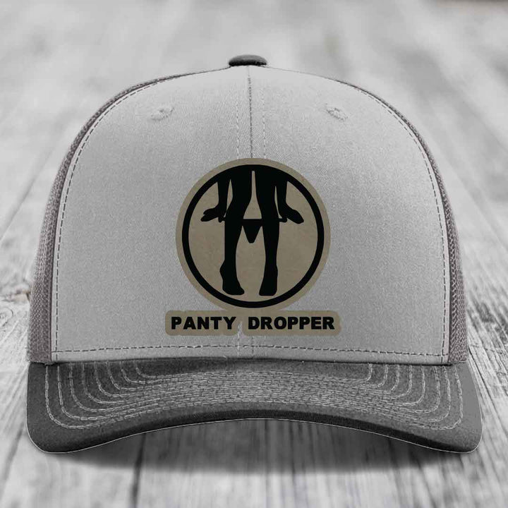 Panty Dropper - Leather Patch Hat - Light Brown to Black Patch - Richardson 112 Snapback Trucker Hat