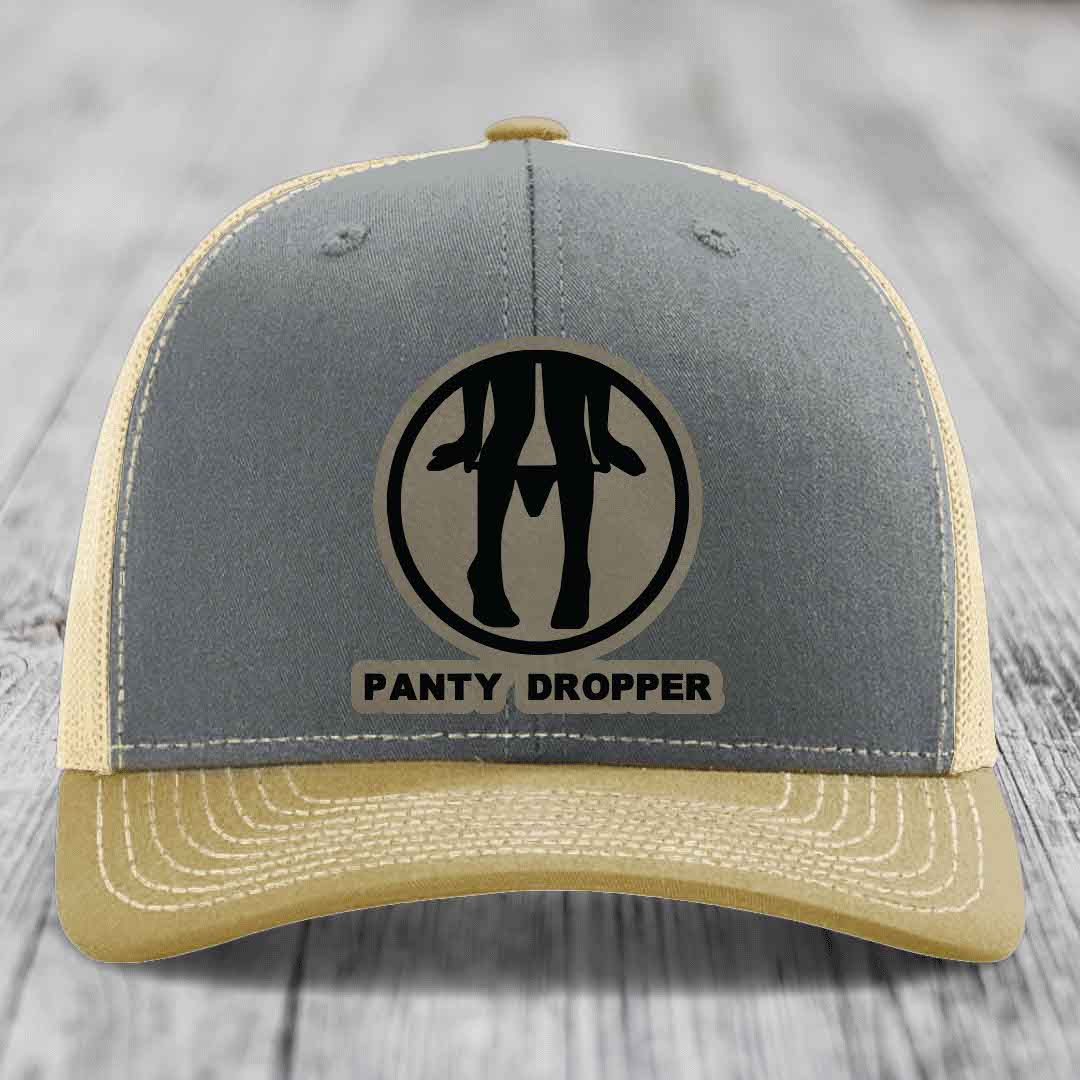Panty Dropper - Leather Patch Hat - Light Brown to Black Patch - Richardson 112 Snapback Trucker Hat