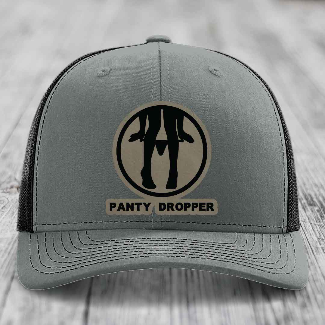 Panty Dropper - Leather Patch Hat - Light Brown to Black Patch - Richardson 112 Snapback Trucker Hat