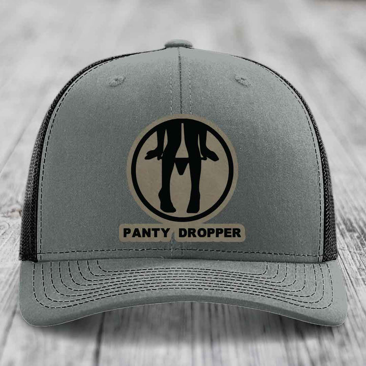 Panty Dropper - Leather Patch Hat - Light Brown to Black Patch - Richardson 112 Snapback Trucker Hat