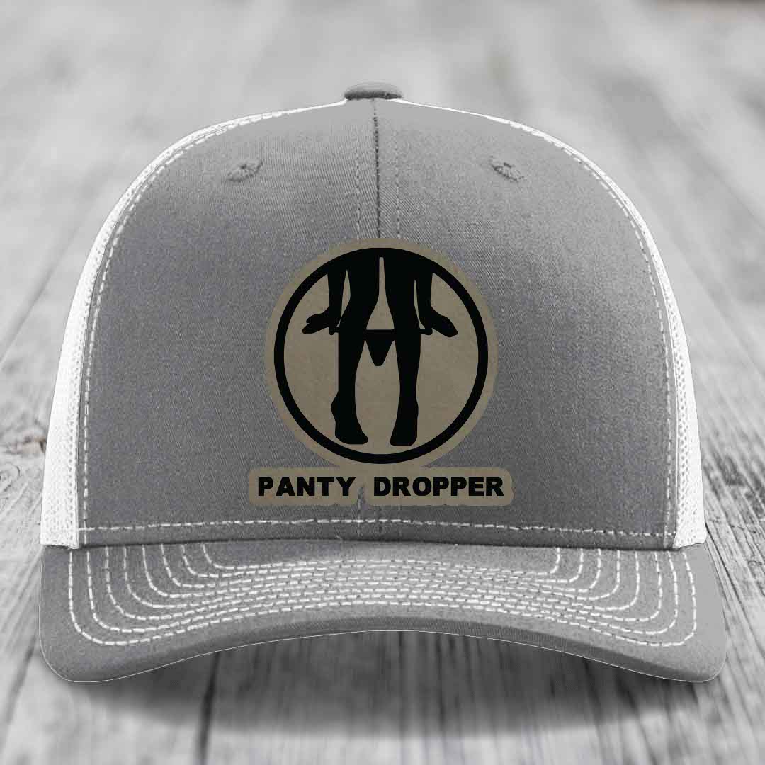 Panty Dropper - Leather Patch Hat - Light Brown to Black Patch - Richardson 112 Snapback Trucker Hat