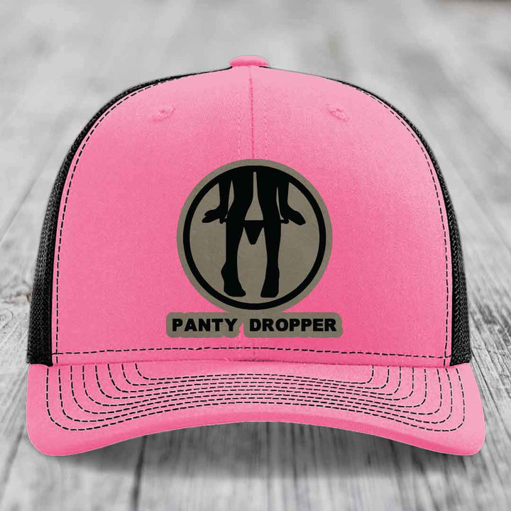 Panty Dropper - Leather Patch Hat - Light Brown to Black Patch - Richardson 112 Snapback Trucker Hat