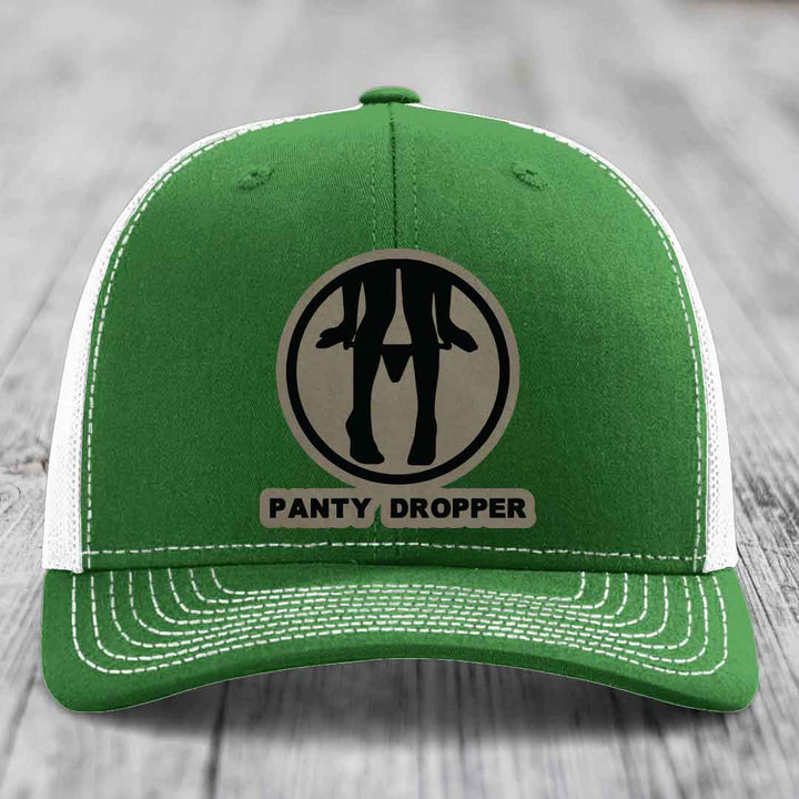 Panty Dropper - Leather Patch Hat - Light Brown to Black Patch - Richardson 112 Snapback Trucker Hat