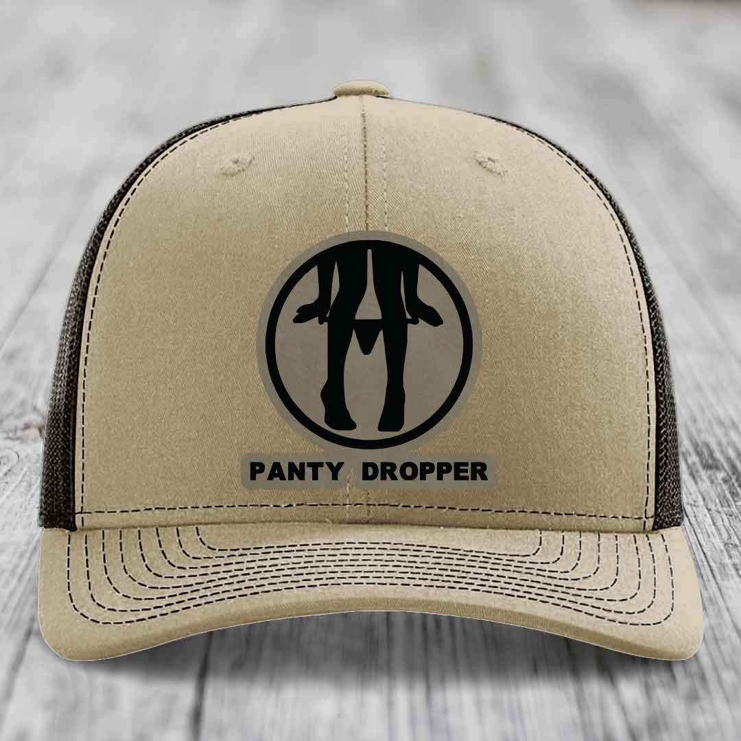 Panty Dropper - Leather Patch Hat - Light Brown to Black Patch - Richardson 112 Snapback Trucker Hat