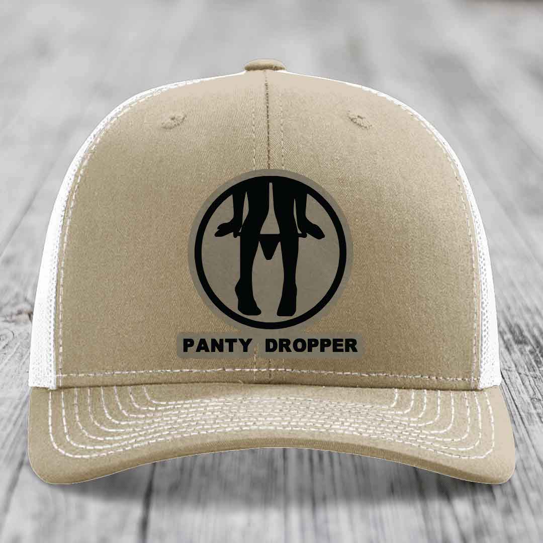 Panty Dropper - Leather Patch Hat - Light Brown to Black Patch - Richardson 112 Snapback Trucker Hat