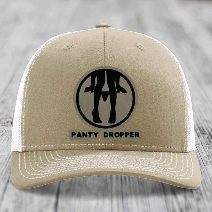 Panty Dropper - Leather Patch Hat - Light Brown to Black Patch - Richardson 112 Snapback Trucker Hat