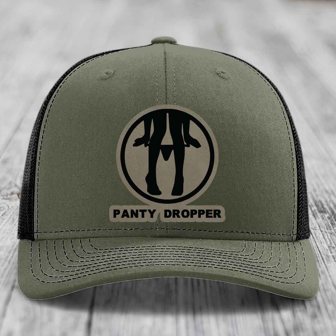 Panty Dropper - Leather Patch Hat - Light Brown to Black Patch - Richardson 112 Snapback Trucker Hat