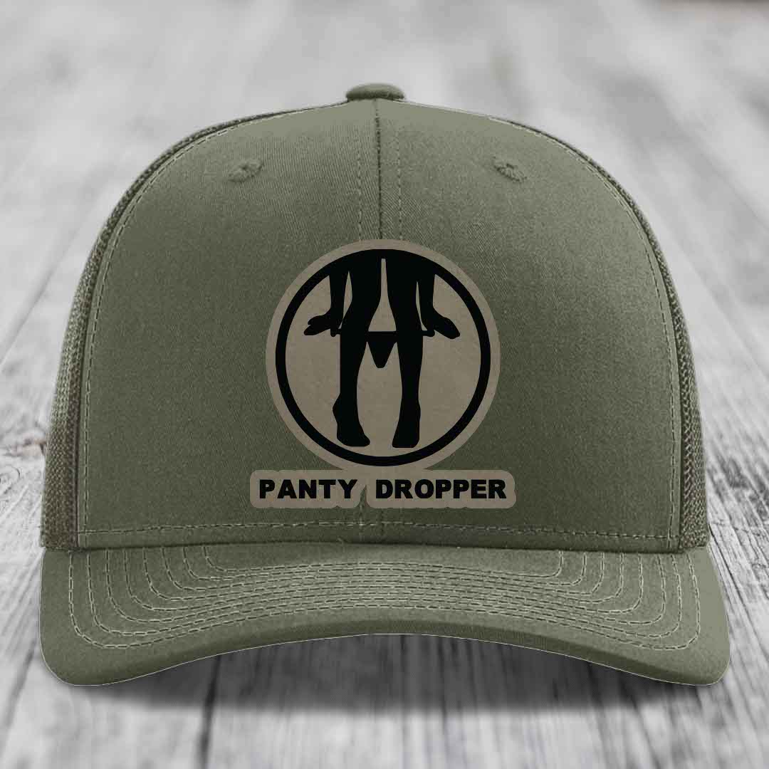 Panty Dropper - Leather Patch Hat - Light Brown to Black Patch - Richardson 112 Snapback Trucker Hat