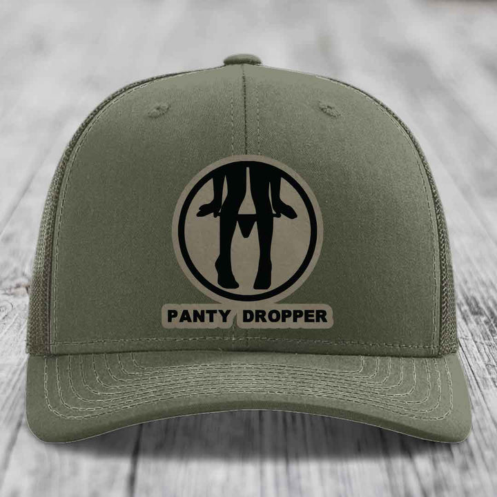 Panty Dropper - Leather Patch Hat - Light Brown to Black Patch - Richardson 112 Snapback Trucker Hat