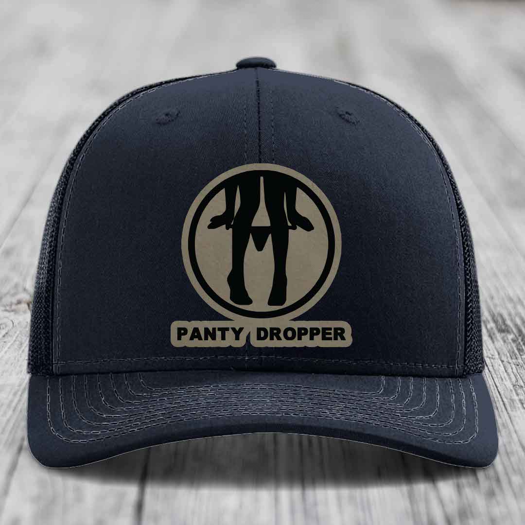 Panty Dropper - Leather Patch Hat - Light Brown to Black Patch - Richardson 112 Snapback Trucker Hat