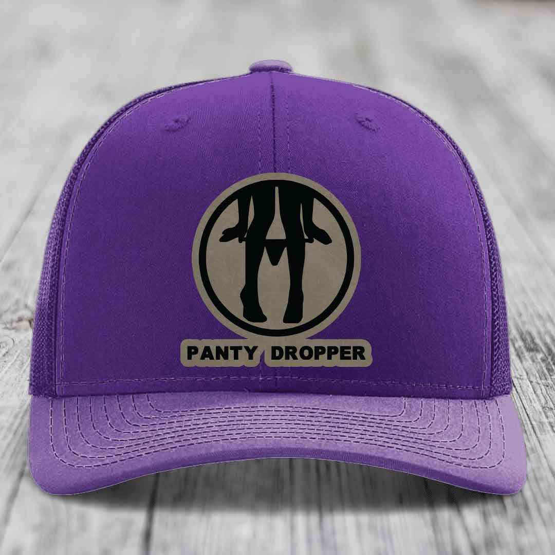 Panty Dropper - Leather Patch Hat - Light Brown to Black Patch - Richardson 112 Snapback Trucker Hat