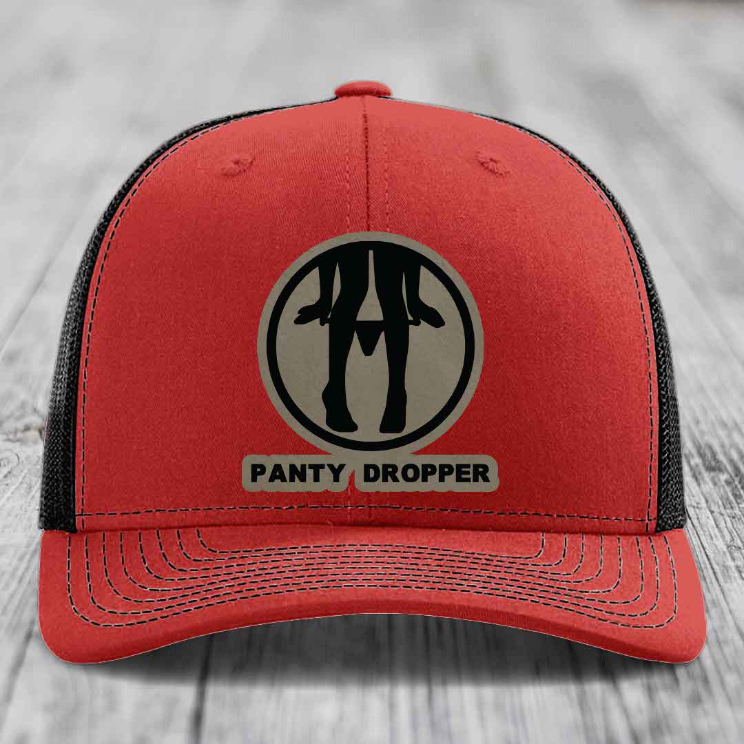 Panty Dropper - Leather Patch Hat - Light Brown to Black Patch - Richardson 112 Snapback Trucker Hat