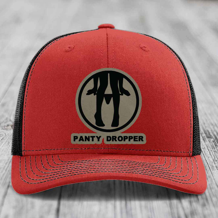 Panty Dropper - Leather Patch Hat - Light Brown to Black Patch - Richardson 112 Snapback Trucker Hat