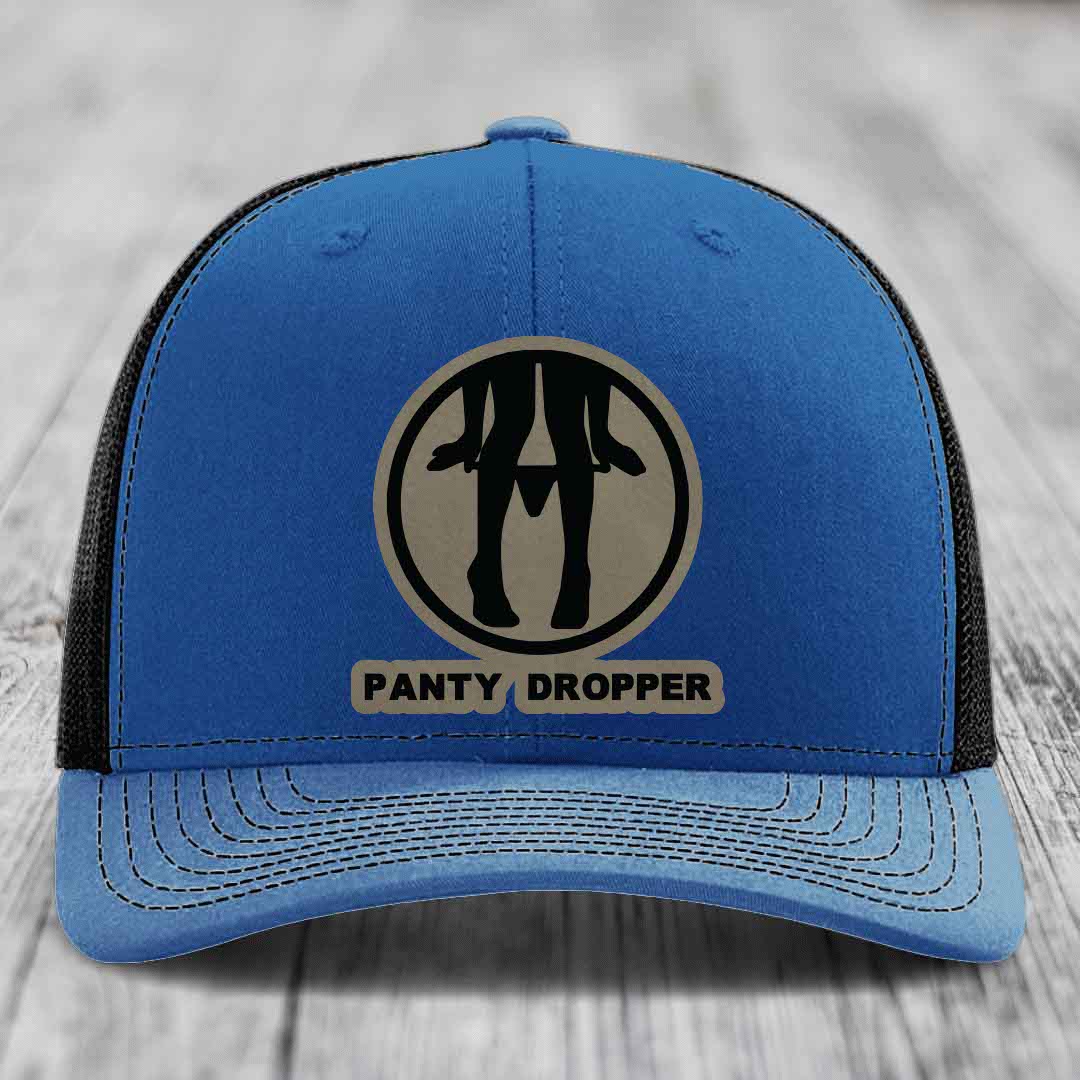 Panty Dropper - Leather Patch Hat - Light Brown to Black Patch - Richardson 112 Snapback Trucker Hat