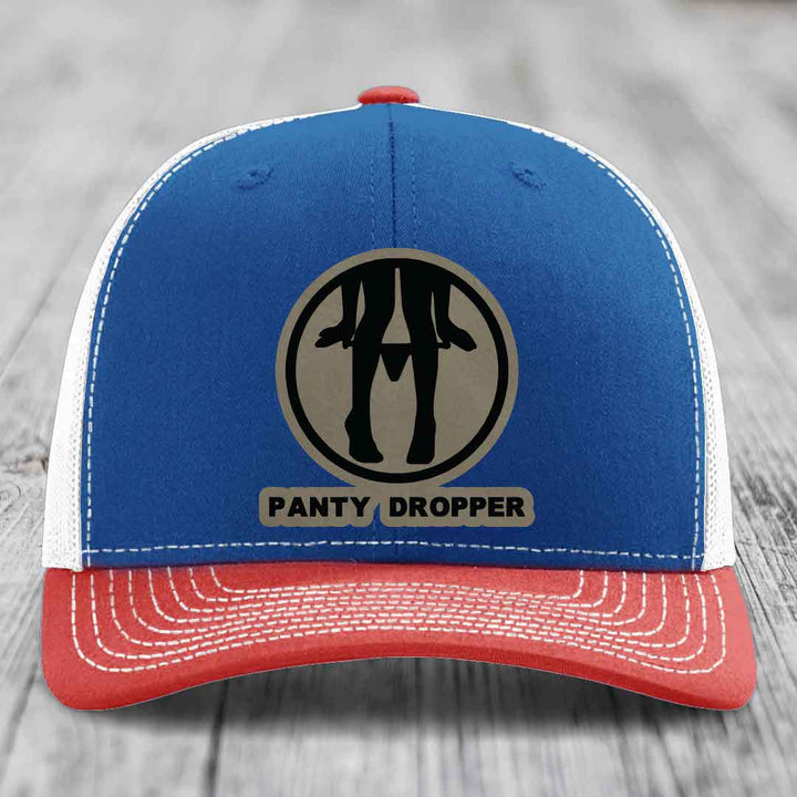 Panty Dropper - Leather Patch Hat - Light Brown to Black Patch - Richardson 112 Snapback Trucker Hat