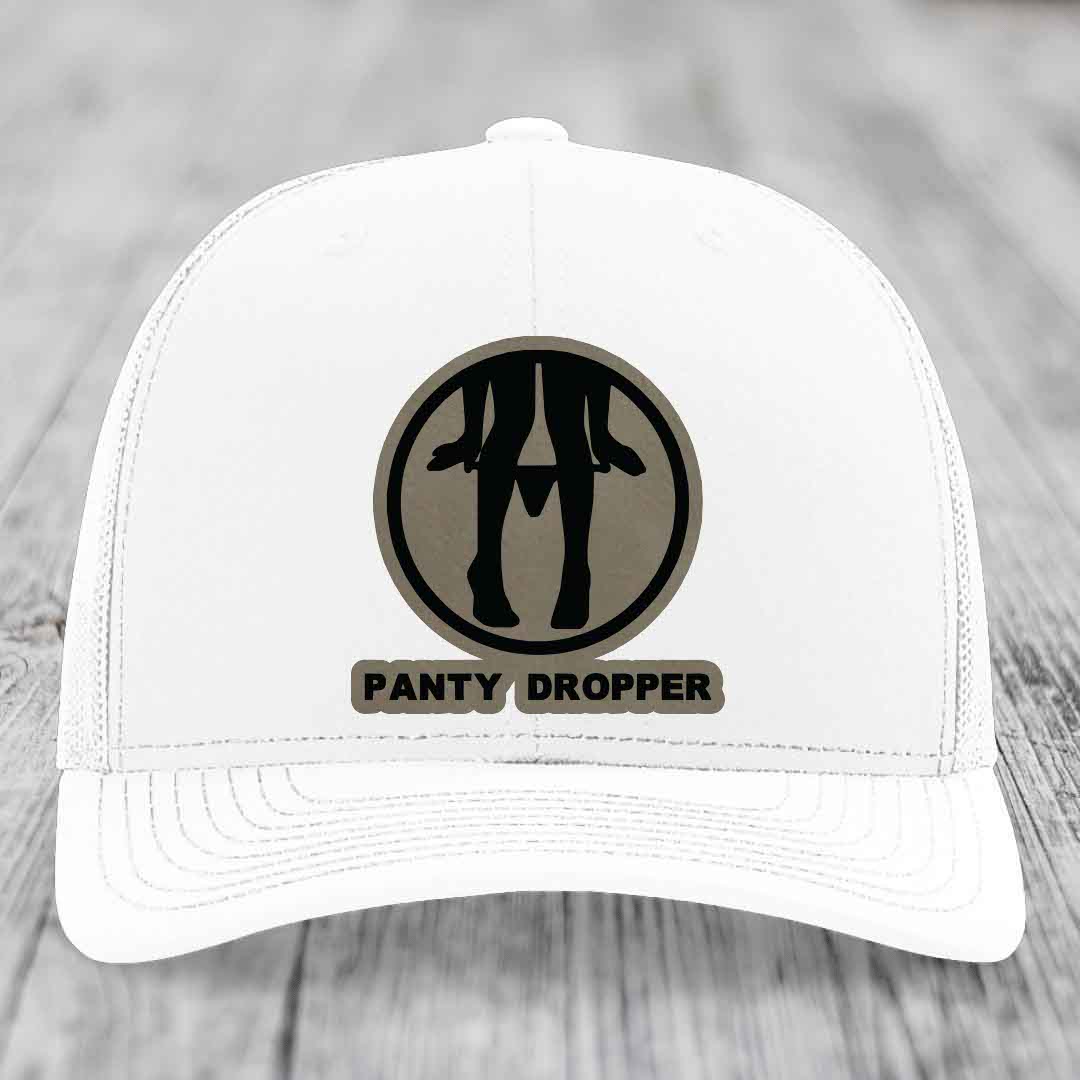 Panty Dropper - Leather Patch Hat - Light Brown to Black Patch - Richardson 112 Snapback Trucker Hat