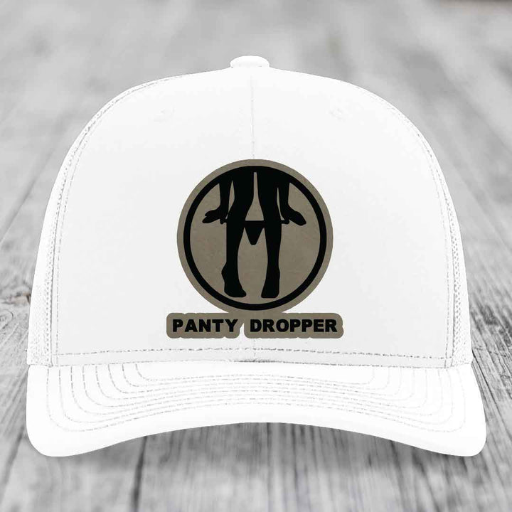 Panty Dropper - Leather Patch Hat - Light Brown to Black Patch - Richardson 112 Snapback Trucker Hat
