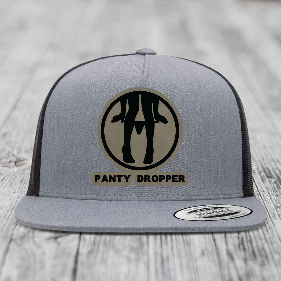 Panty Dropper - Leather Patch Hat - Light Brown to Black Patch - Yupoong 6006 Snapback Flatbill Hat