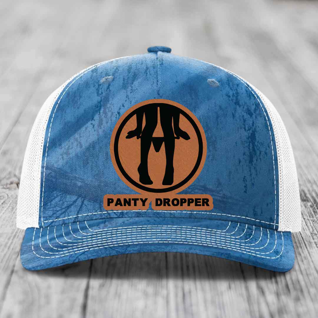 Panty Dropper - Leather Patch Hat - Rawhide to Black Patch - Richardson 112PFP Snapback Trucker Hat
