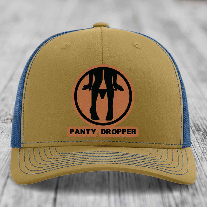 Panty Dropper - Leather Patch Hat - Rawhide to Black Patch - Richardson 112 Snapback Trucker Hat