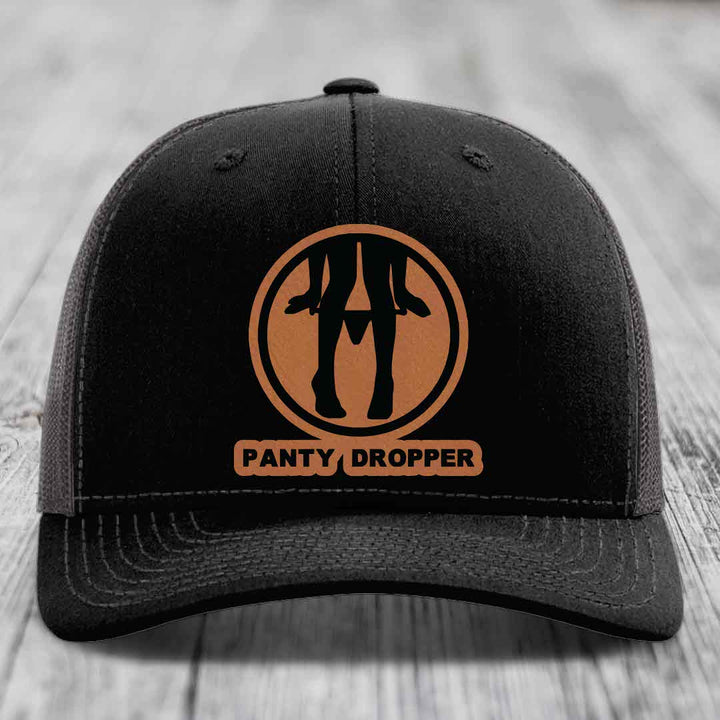 Panty Dropper - Leather Patch Hat - Rawhide to Black Patch - Richardson 112 Snapback Trucker Hat