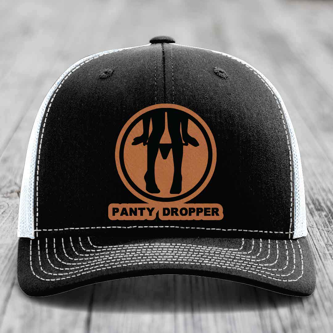 Panty Dropper - Leather Patch Hat - Rawhide to Black Patch - Richardson 112 Snapback Trucker Hat